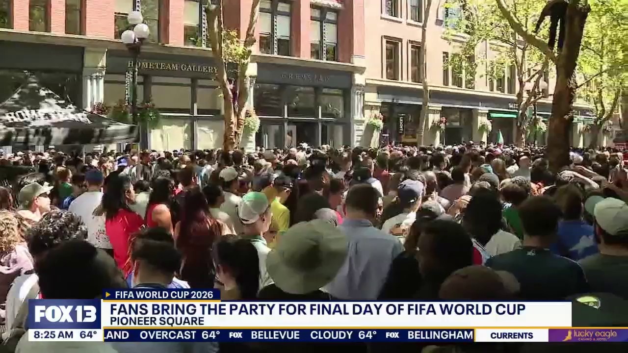 Fans flood Pioneer Square for FIFA World Cup Final