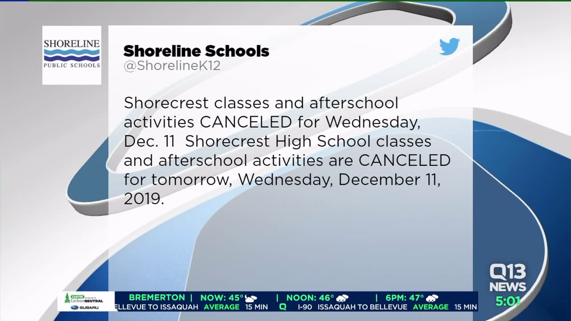 Possible threat cancels classes at Shorecrest High School Wednesday