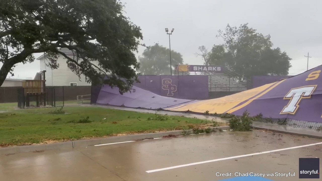 Tropical Storm Edouard damages Sabine Pass Independent School stadium