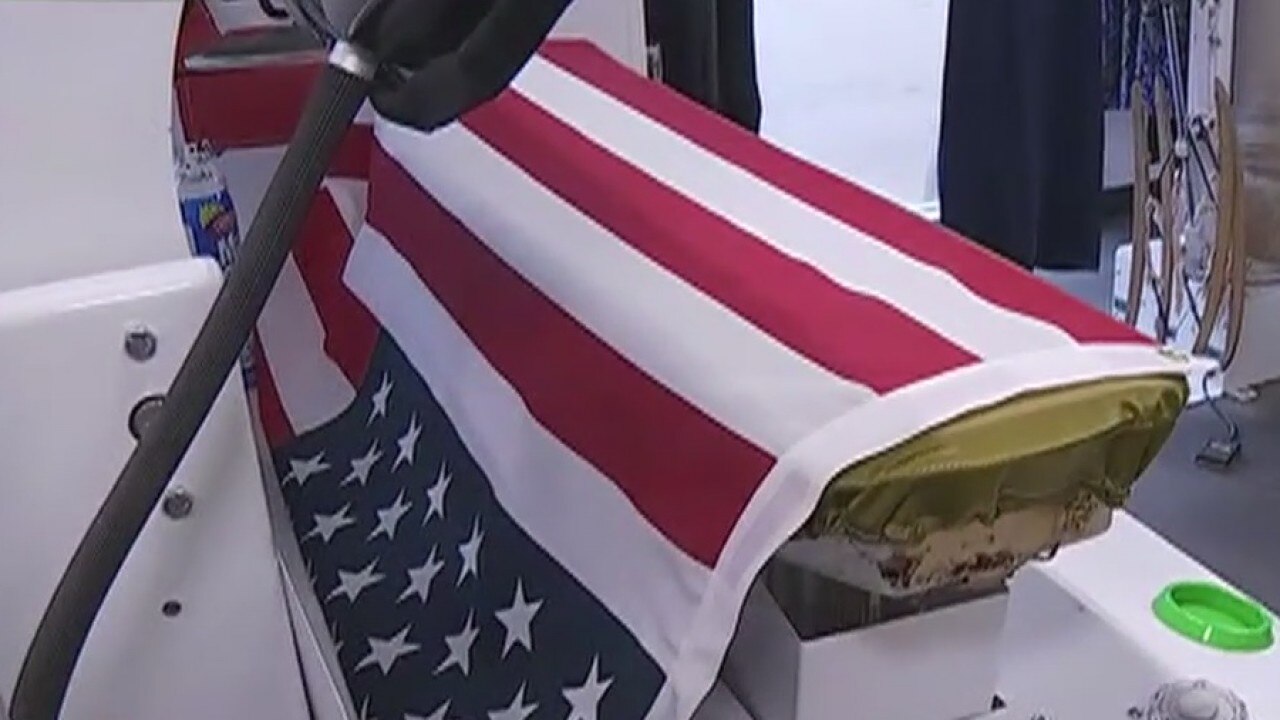 Cleaning American flags