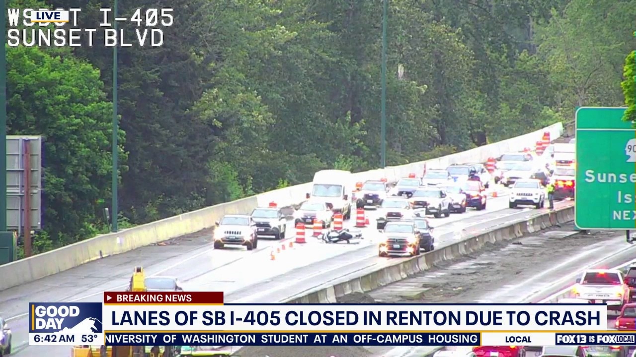 Southbound I-405 closes in Renton, WA due to hit-and-run