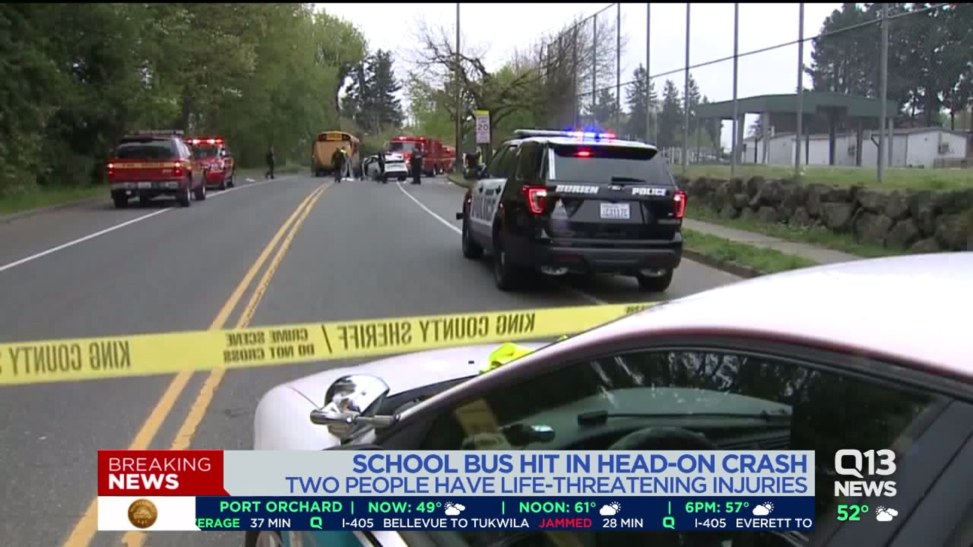 Car crashes head-on into school bus in Burien