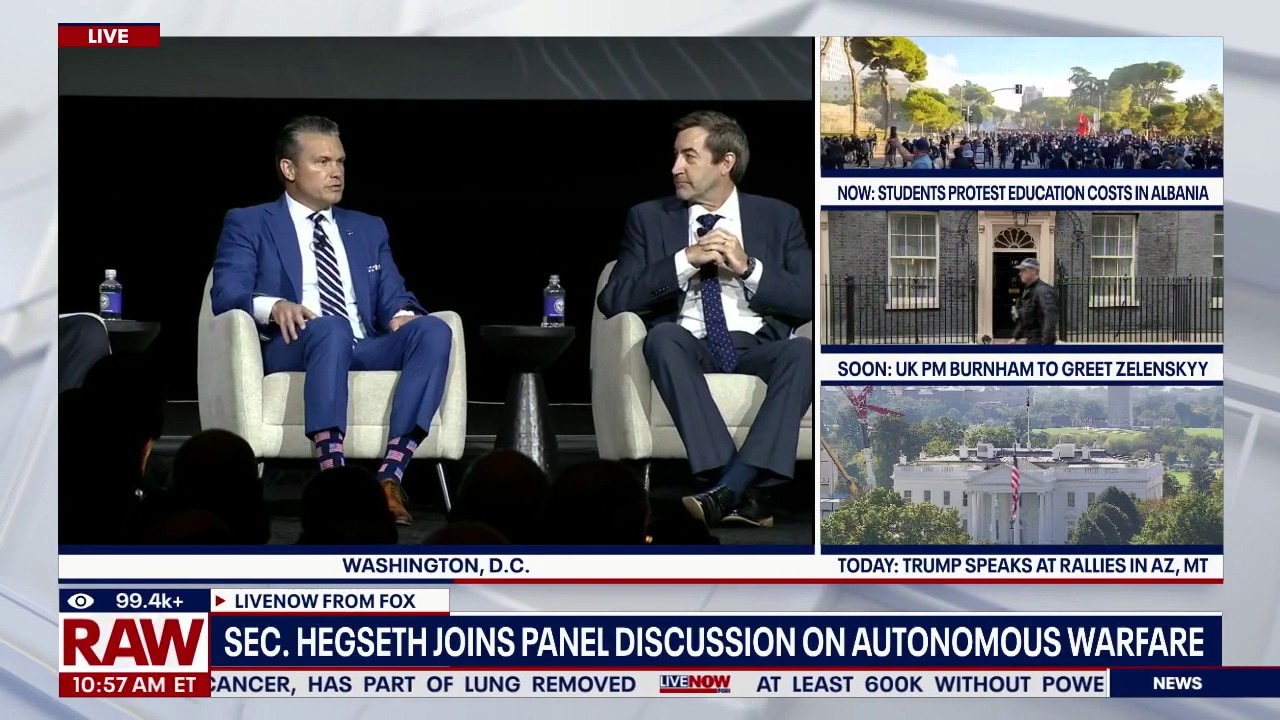 Protestors interrupt Sec. Hegseth panel discussion