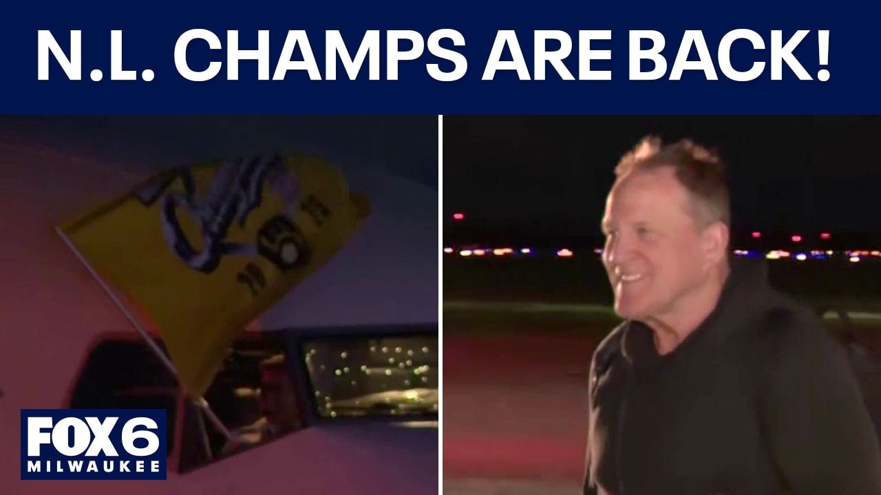 Brewers land in Milwaukee after winning NLCS