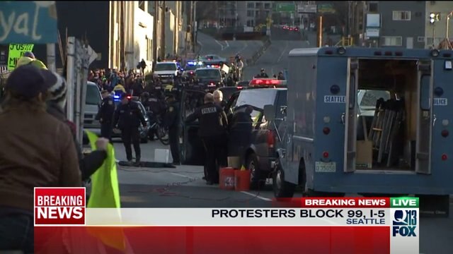 `Black lives matter` protesters block 99, I-5 ramps in Seattle