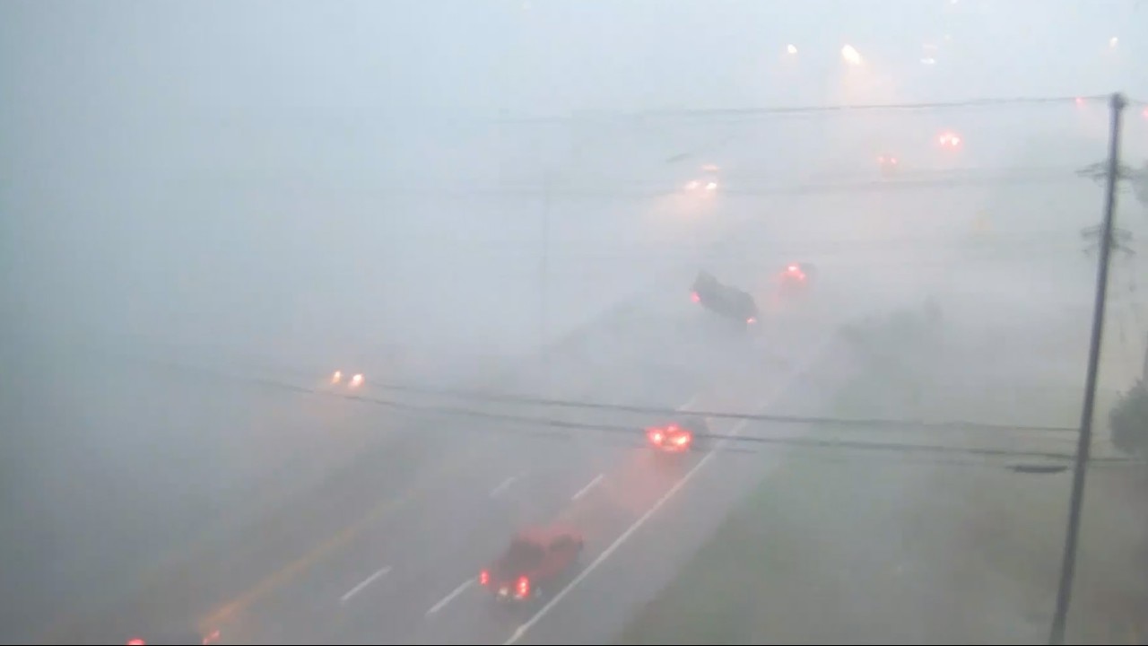 Wind dramatically flips car on Ohio freeway
