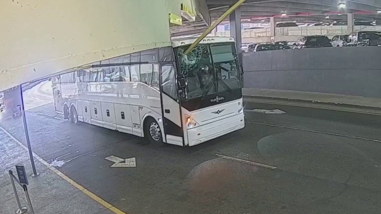 Pole impales bus at Atlanta airpot