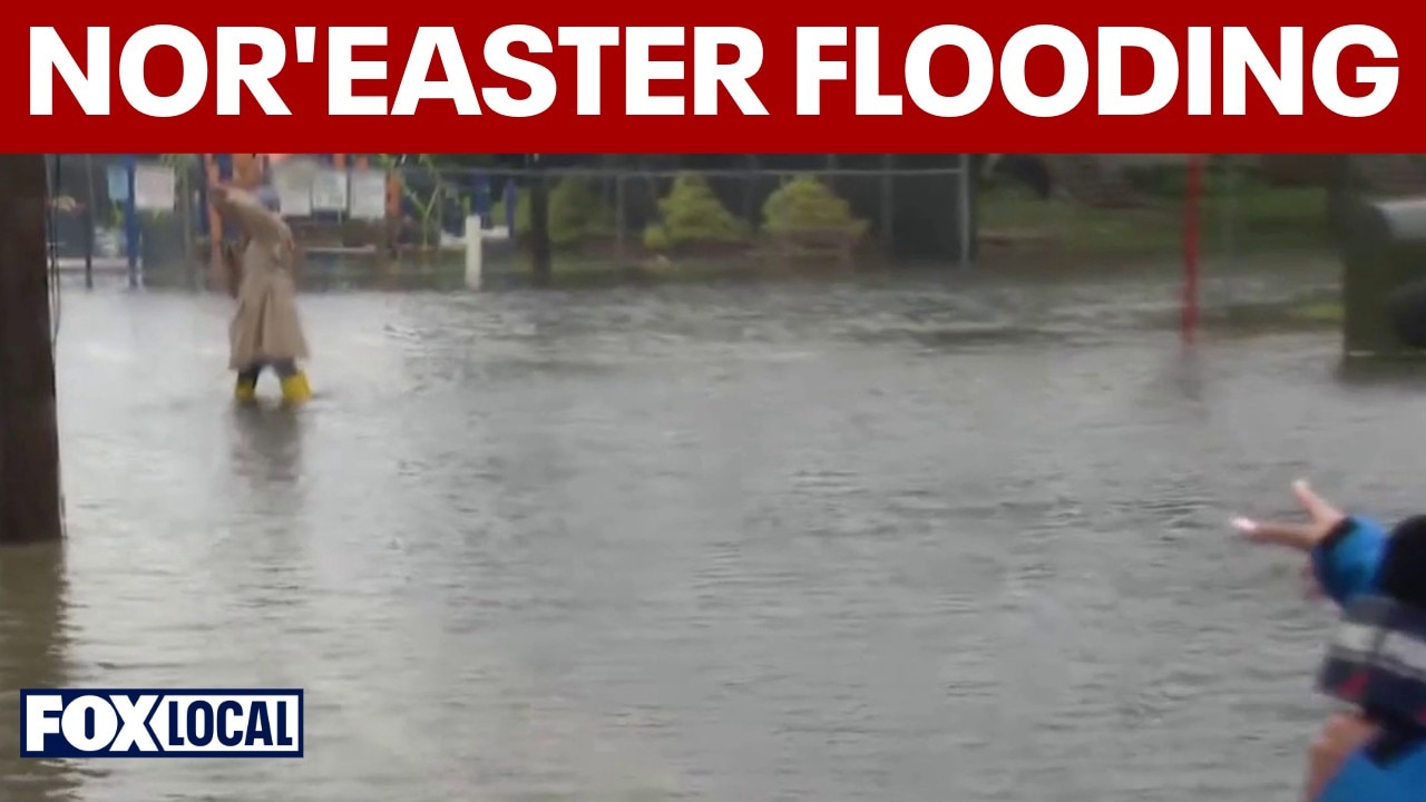 High tide flooding swamps Riverside Boulevard in Long Beach