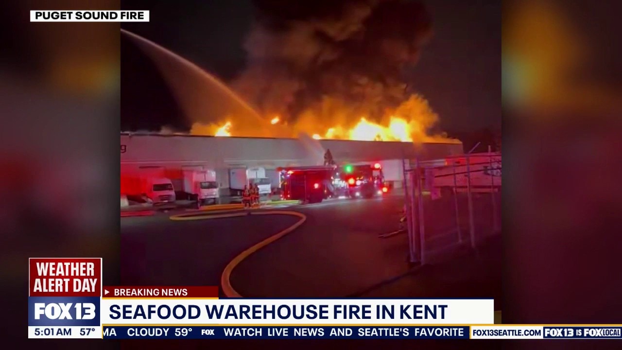 Seafood warehouse fire in Kent, WA