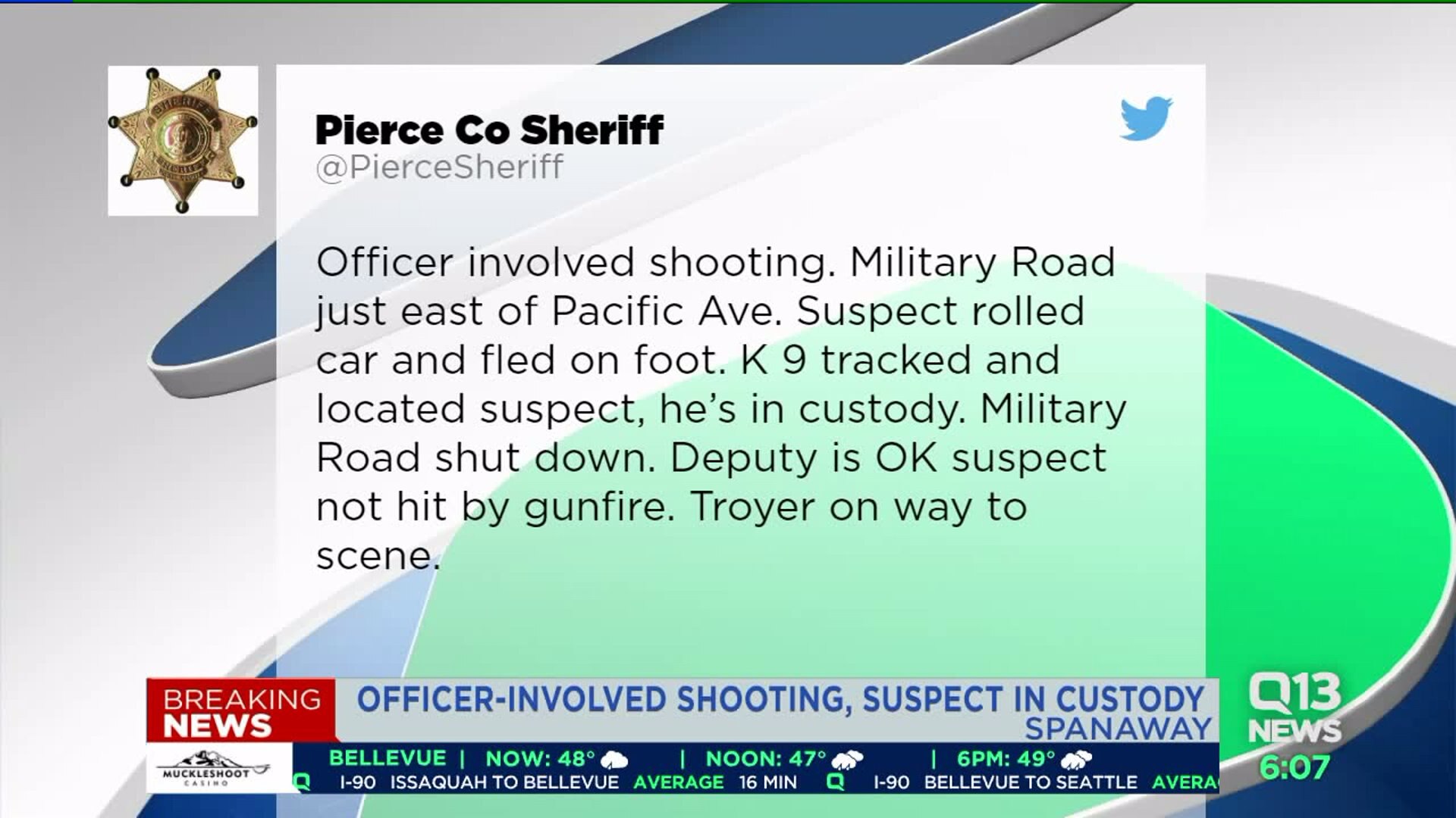 Pierce County deputy shoots at fleeing suspect