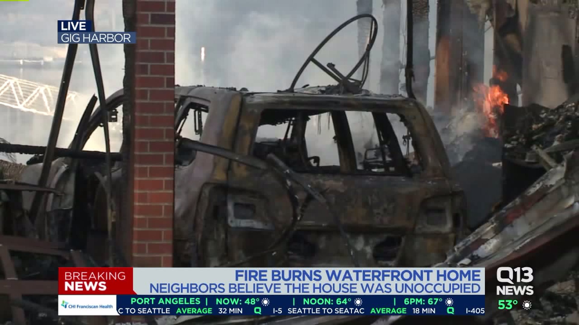 Fire burns waterfront home in Gig Harbor