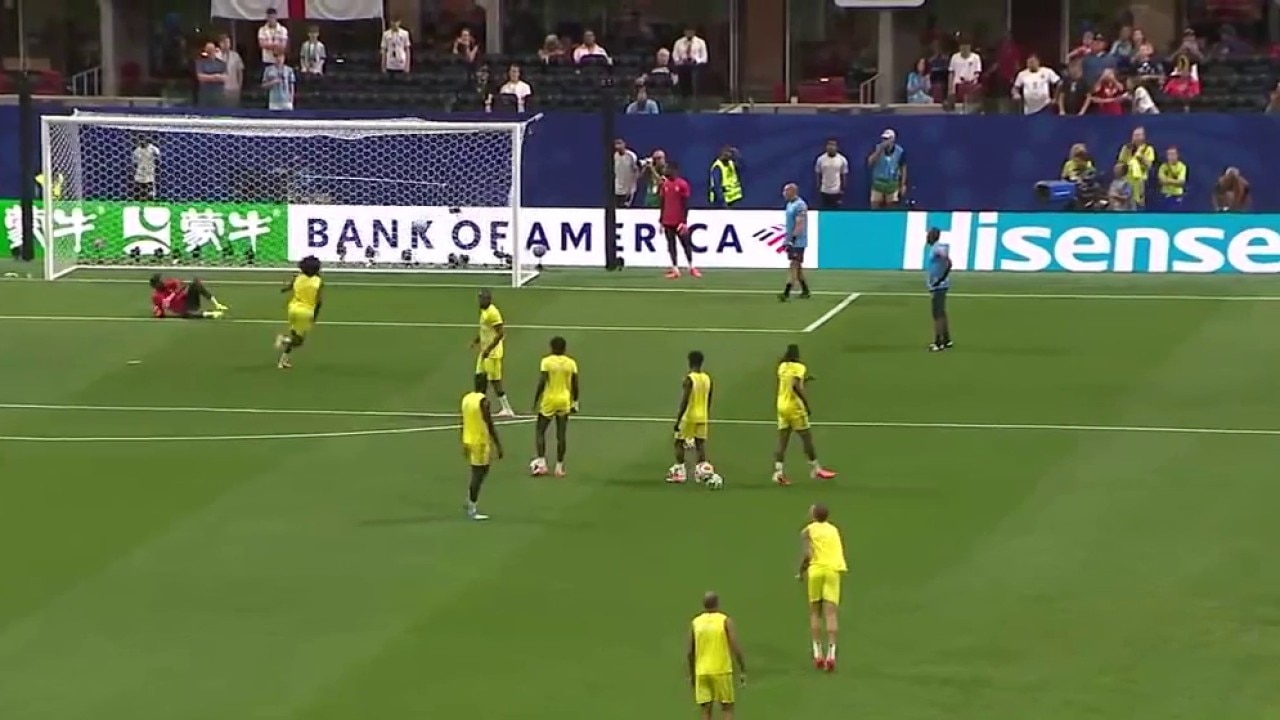 Players warm up before World Cup Atlanta match