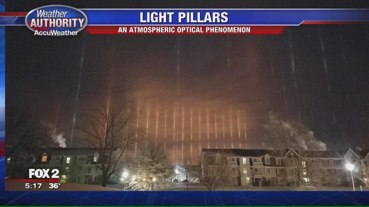 Weather phenomenon creates light pillars in Michigan sky