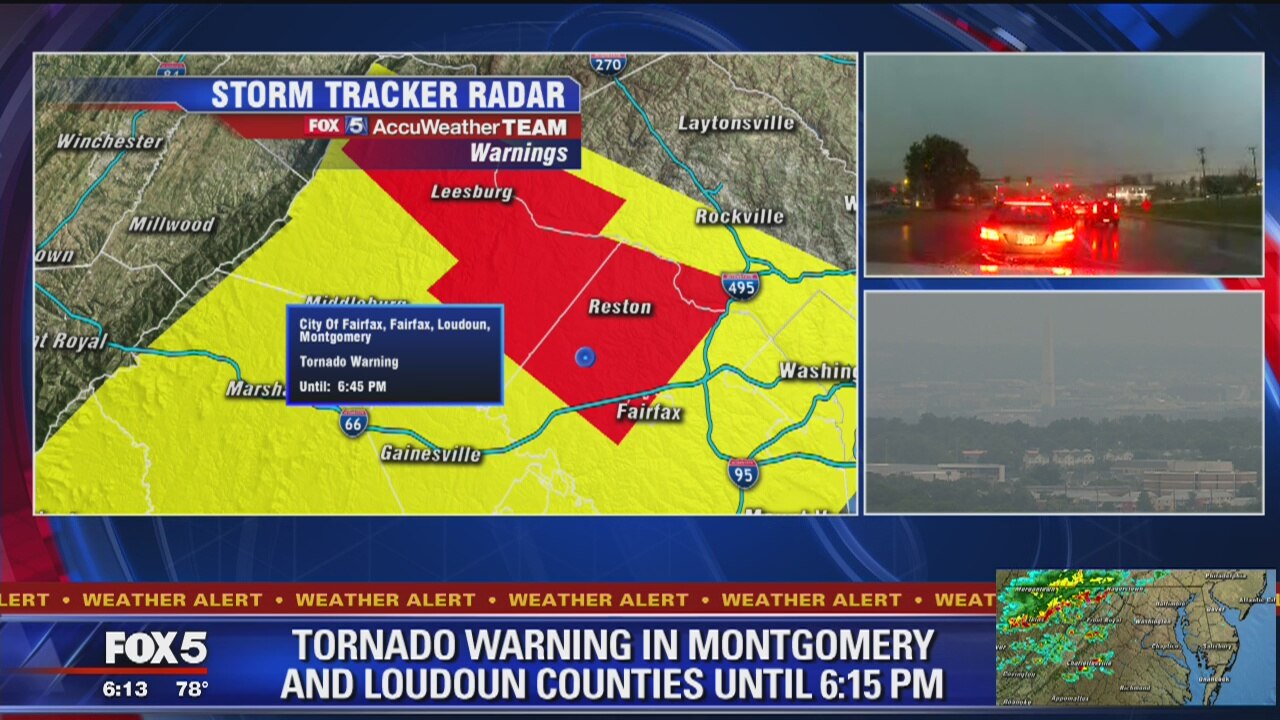 Tornado Warning issued for Fairfax, Loudoun, Montgomery counties until 6:45 pm