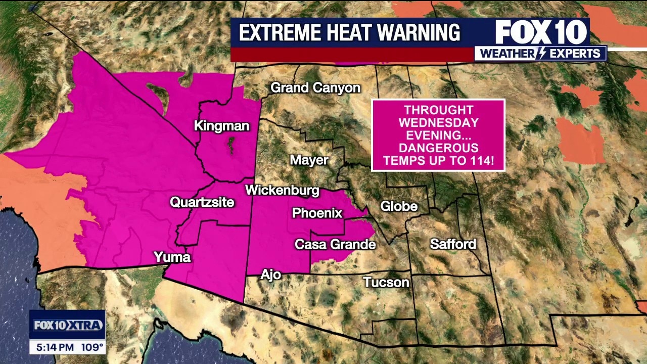 Arizona extreme heat warning extended through Wednesday as storms hit the high country