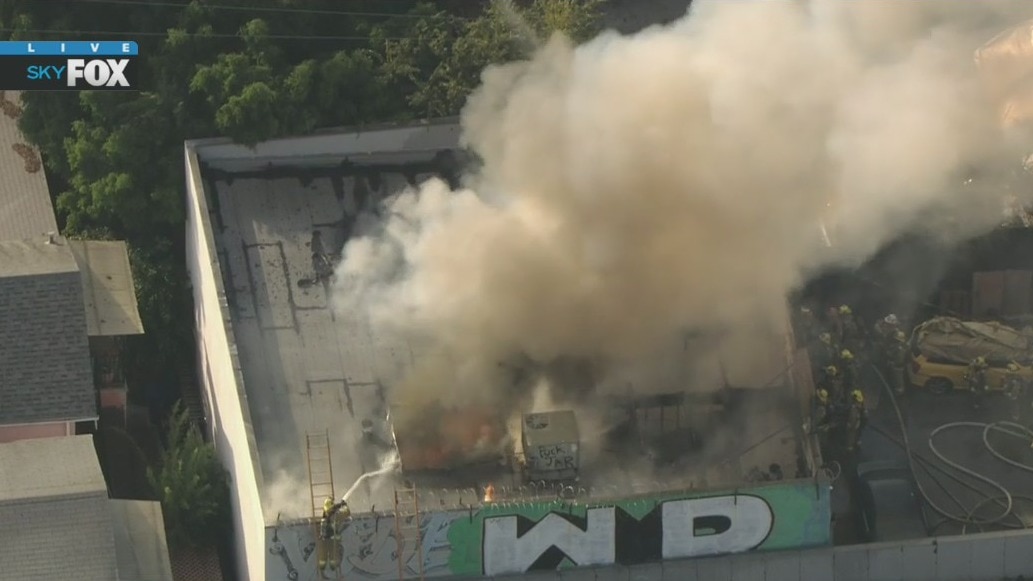 Crews battling fire at downtown LA building