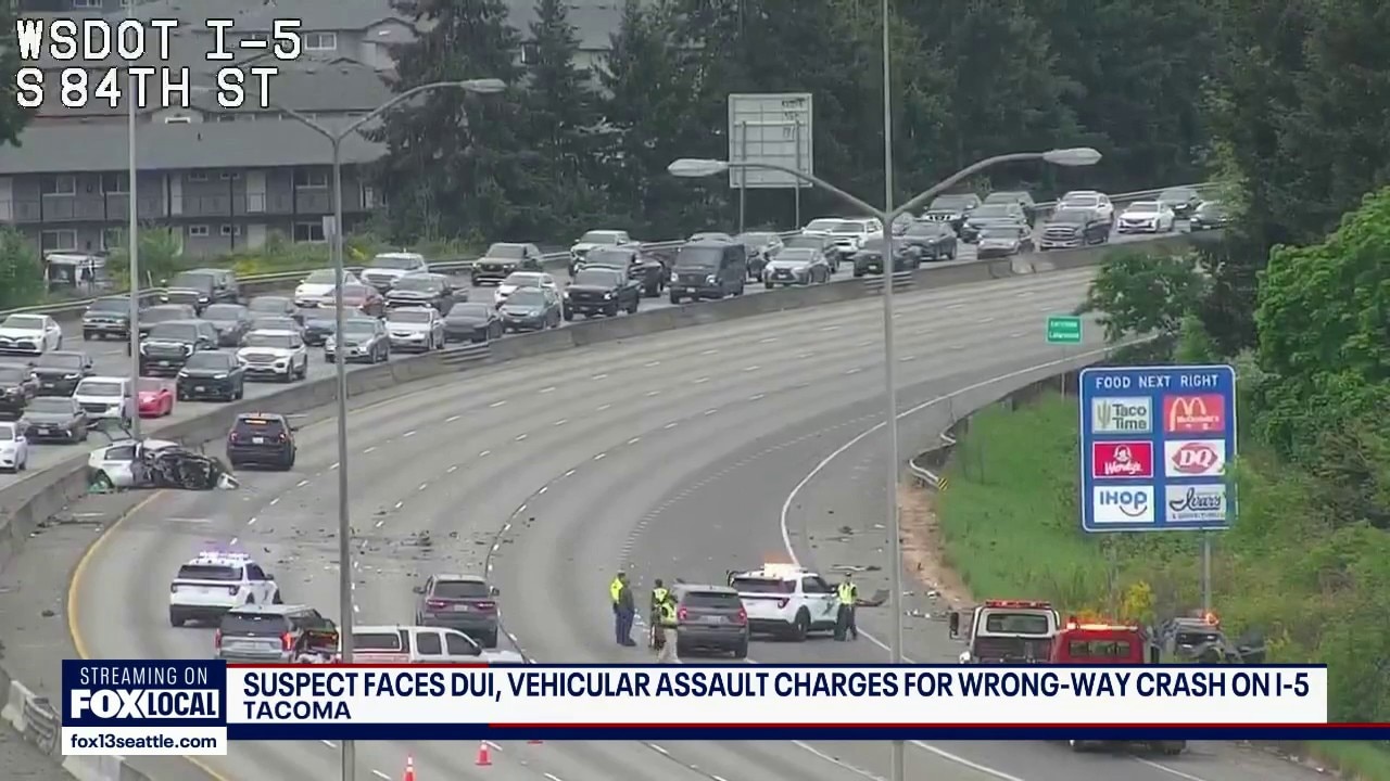 DUI suspect arrested after 4 hurt in wrong-way crash on I-5 in Tacoma
