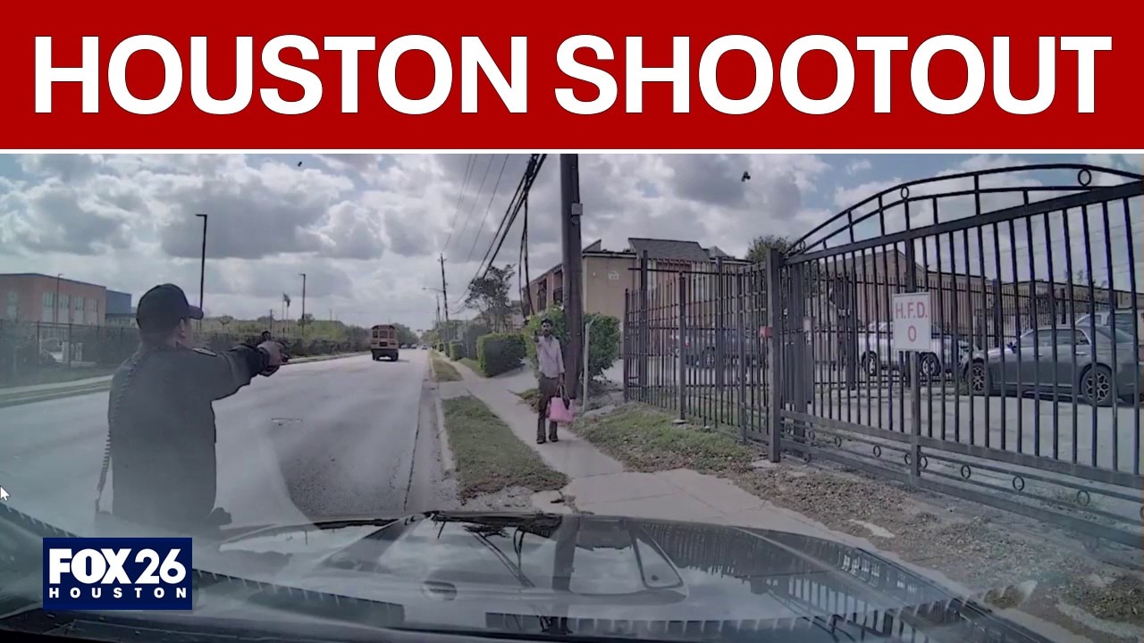 Video: Shootout between Houston police officer, suspect in street