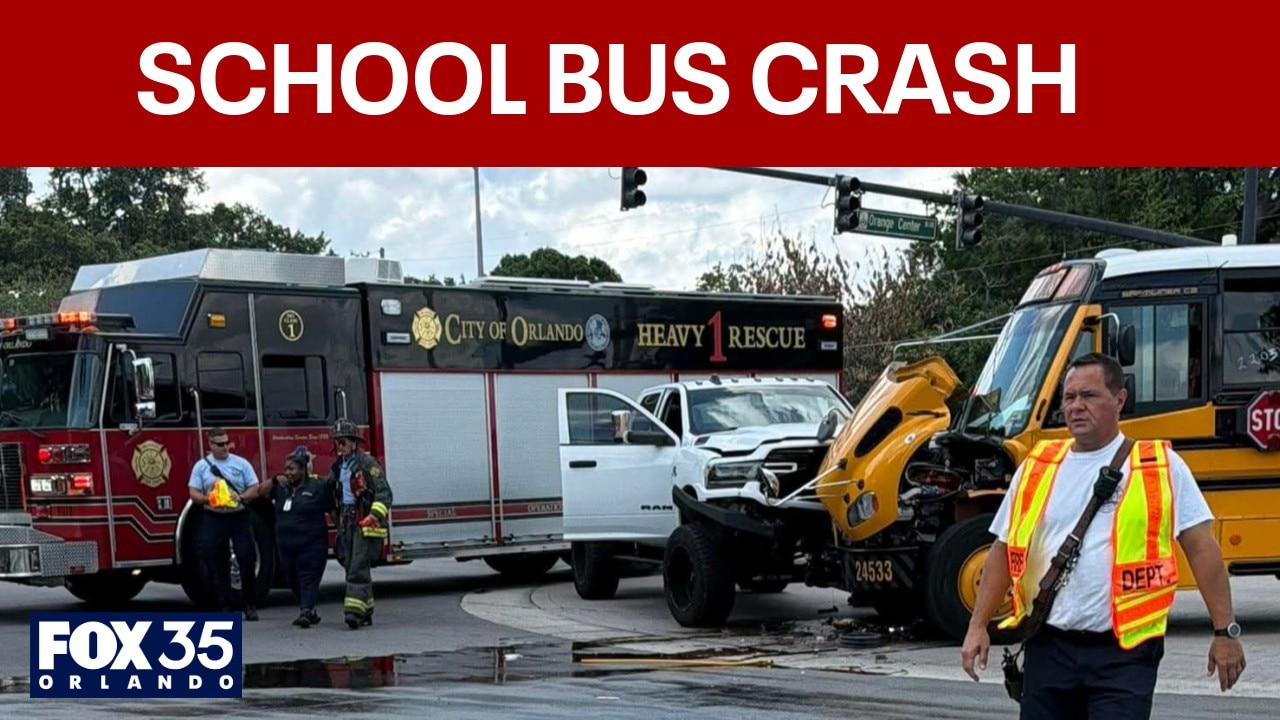 4 hurt in Orange County school bus vs. pickup truck crash: Orlando Fire