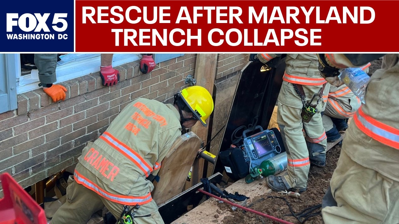 Technical rescue for worker trapped after Potomac trench collapse