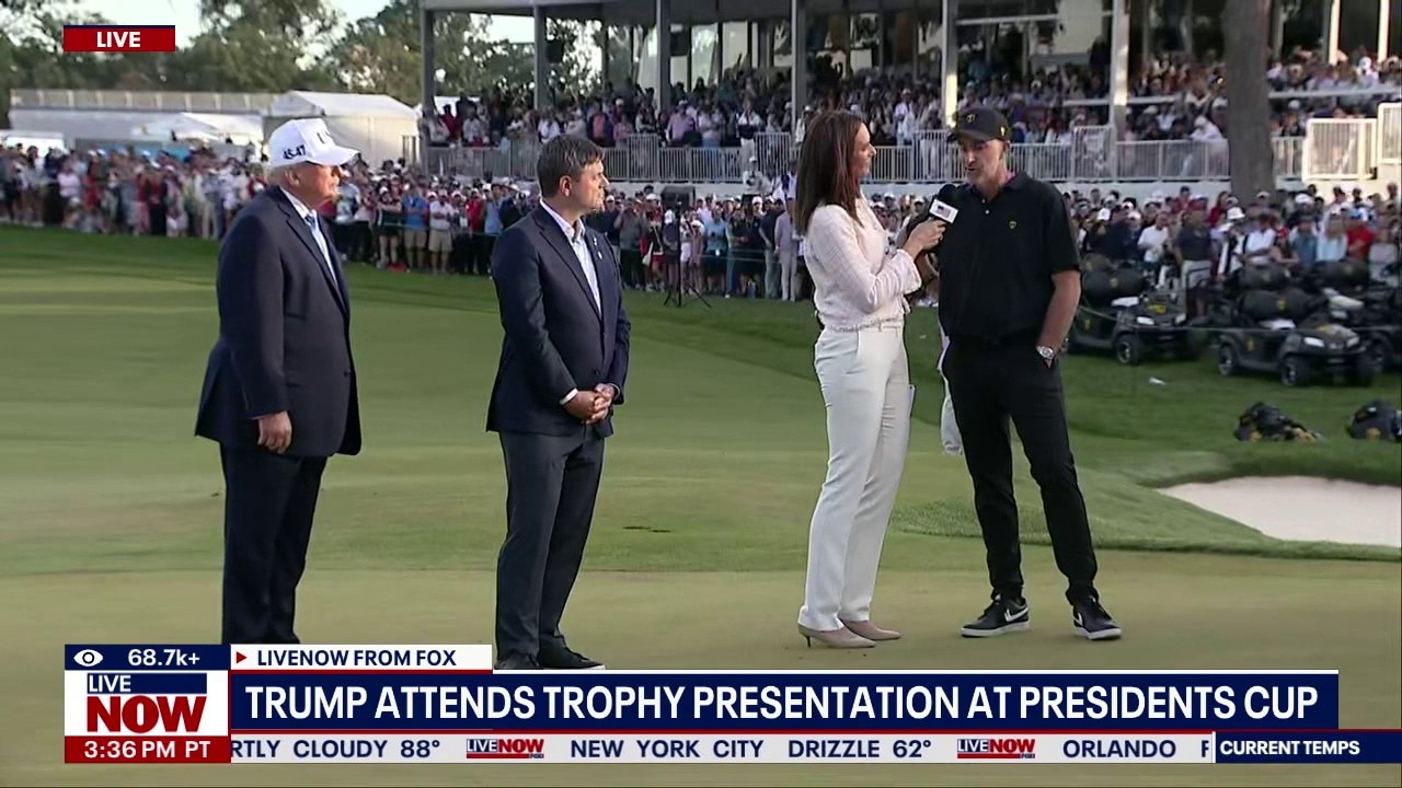 Trump at Presidents Cup, attends trophy presentation 