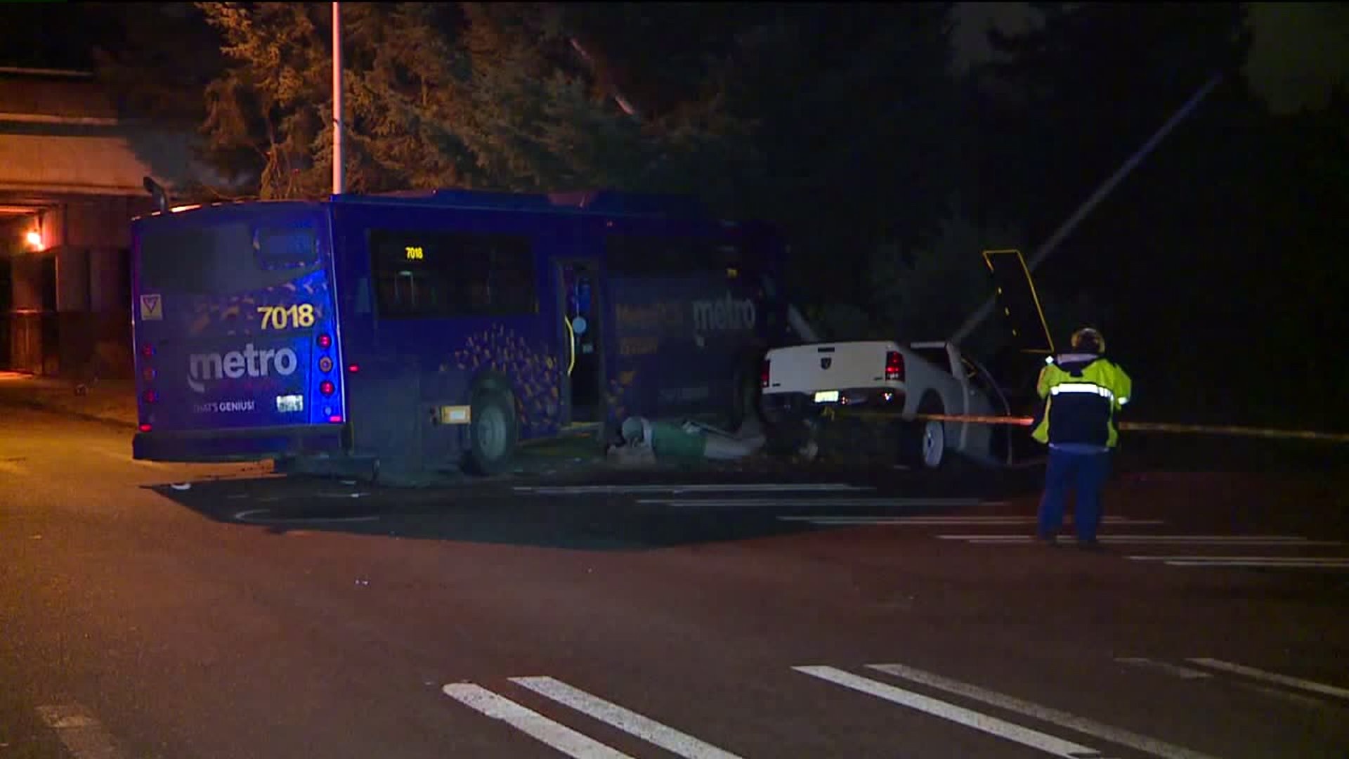 Metro bus, truck collide in Burien