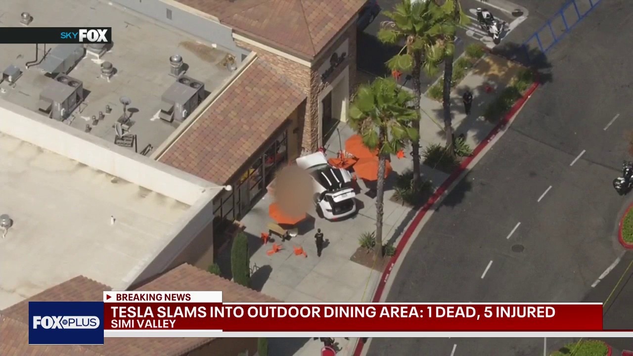 Tesla slams into cafe patio in Simi Valley