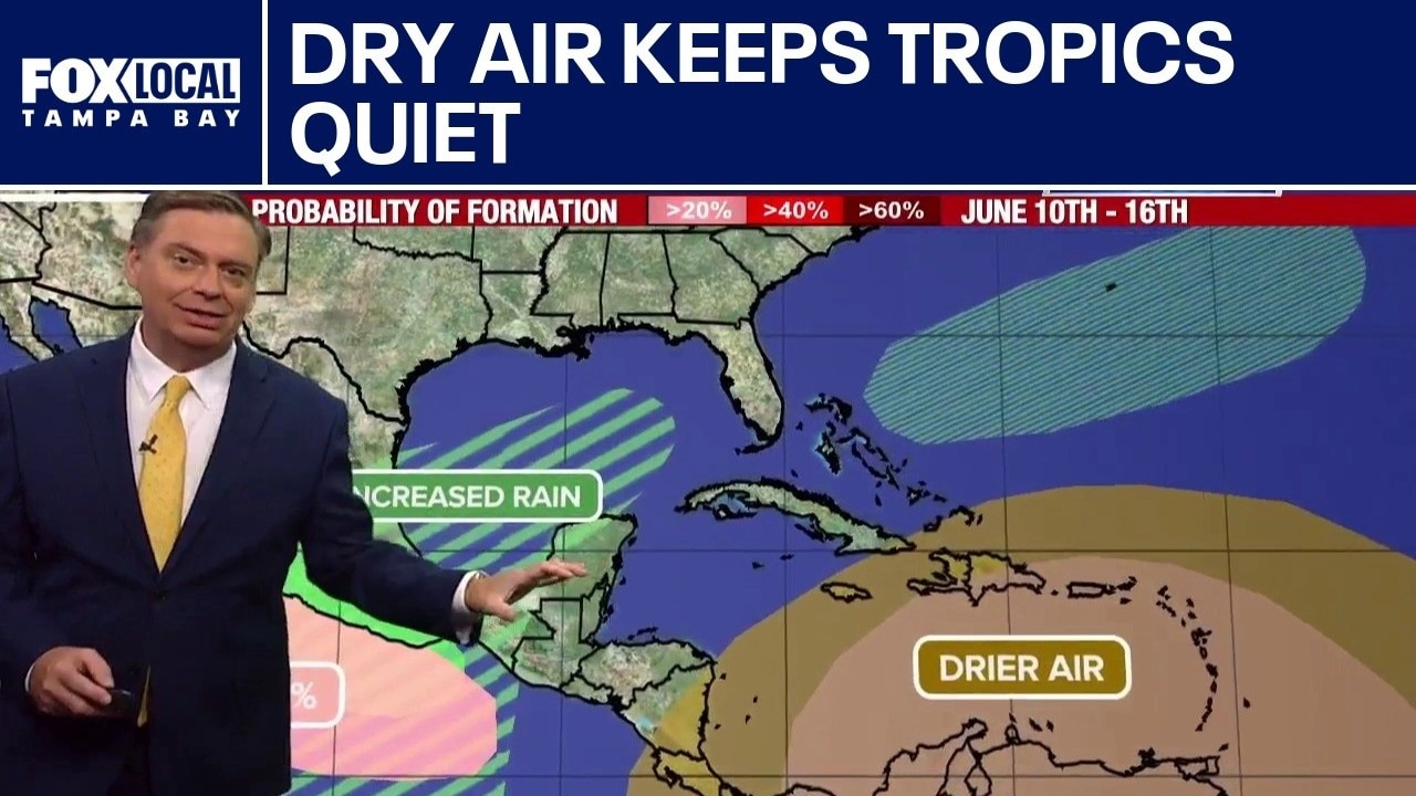 Dry air hinders area of convection in Caribbean