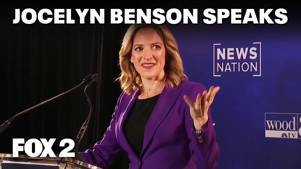 Post debate reaction room: Jocelyn Benson speaks to press