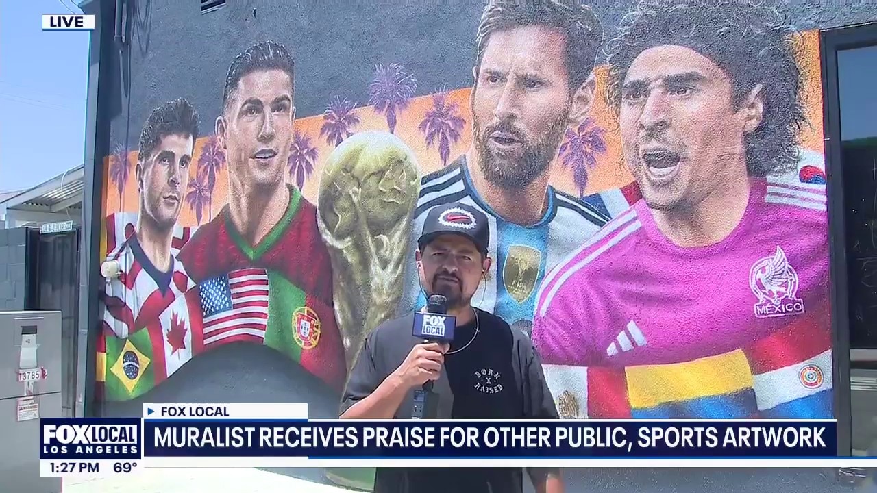 Local muralist unveils new World Cup mural in Hawthorne