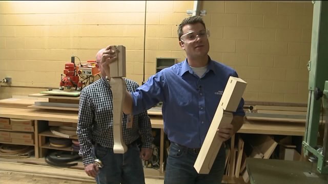 Chip learns how to make a leg while previewing MATC`s woodworking program