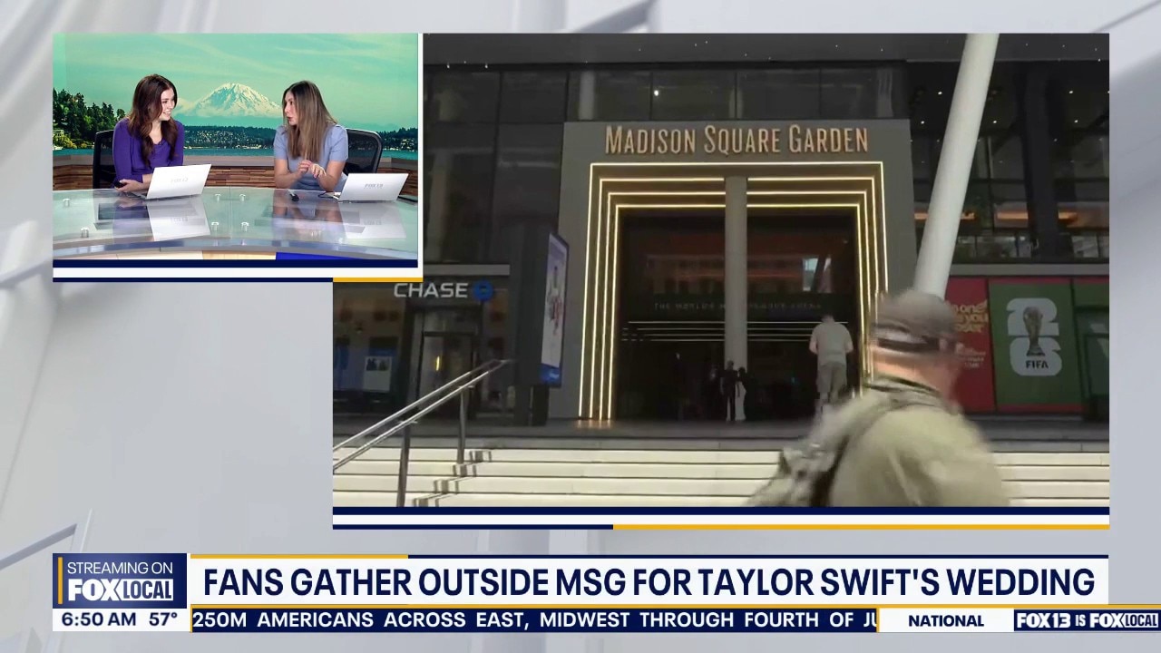 Fans gather outside Madison Square Garden for Taylor Swift's wedding