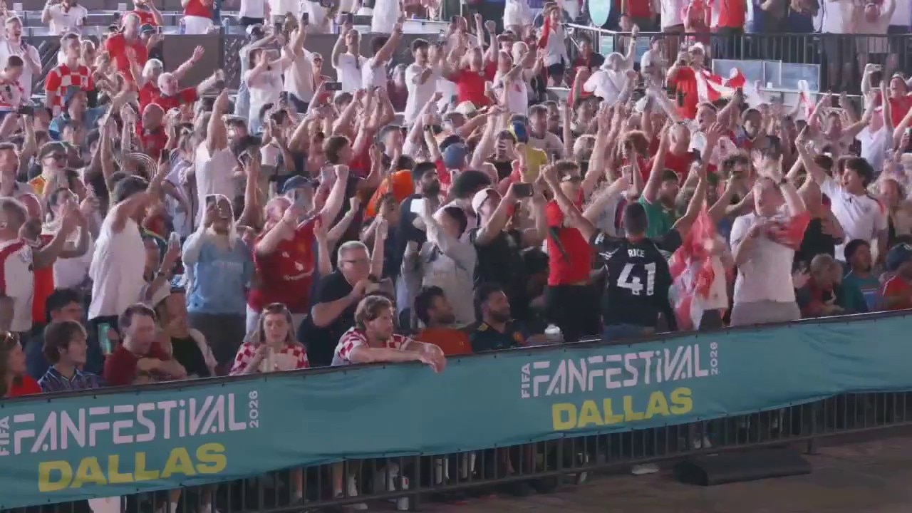 England fans at Fair Park cheer first goal vs. Croatia