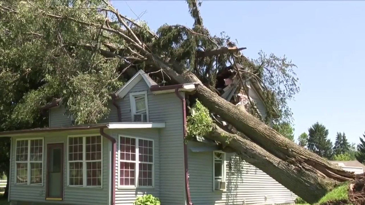 Walworth County storm damage, tree smashes Geneva Township home