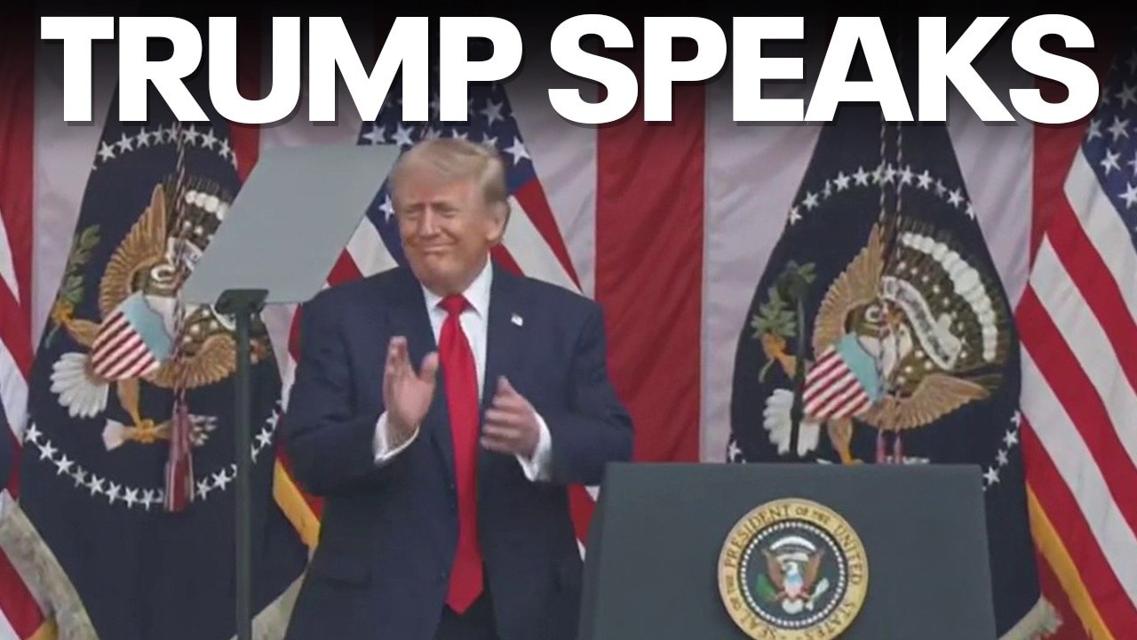President Donald Trump delivers remarks during Memorial Day ceremony