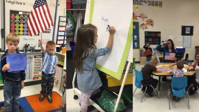 Kindergartners honor veterans in Mannequin Challenge