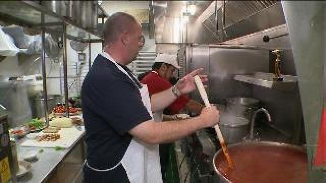 Tony helps make Eggplant Parmesan
