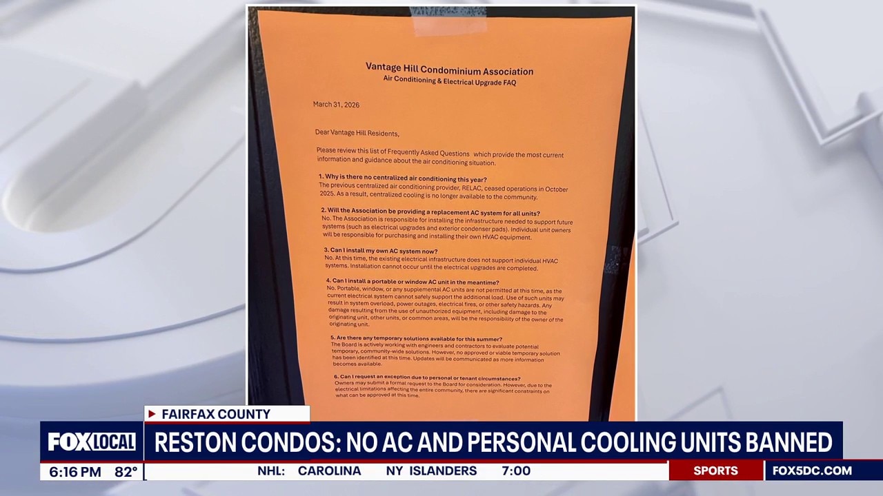 Residents of Reston condo report no air conditioning, personal units not allowed
