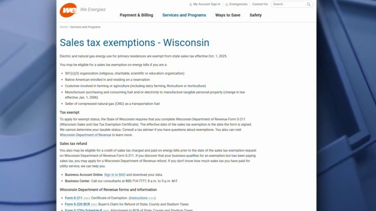 We Energies corrects billing after Wisconsin man charged sales tax