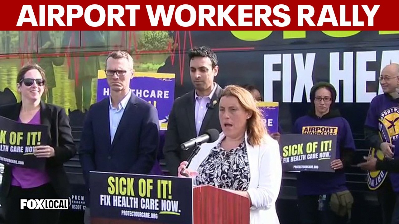 Airport workers protest healthcare cuts