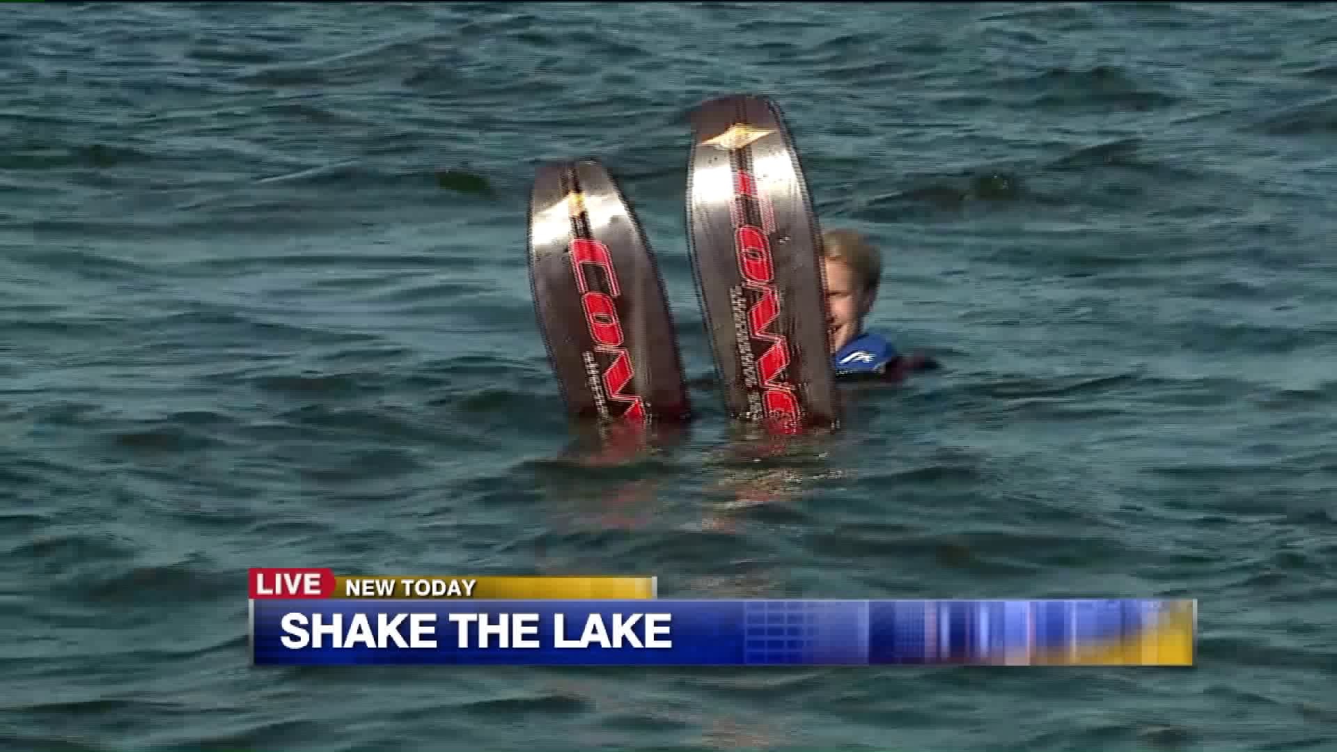 Carl tries his hand at water skiing