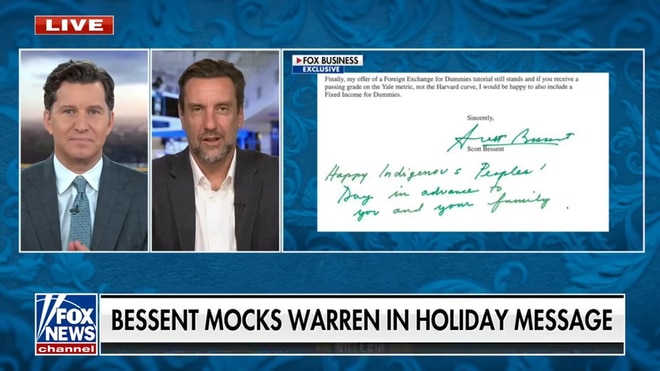 Scott Bessent wishes Elizabeth Warren a happy Indigenous Peoples Day