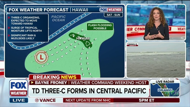 Tropical Depression Three-C takes aim at Hawaii in the Central Pacific