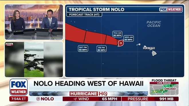 Nolo weakens to Tropical Storm as it begins to pull away from Hawaiian Islands