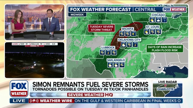 Hurricane Simon's moisture fuels severe weather, flash flood threat from Texas to Illinois