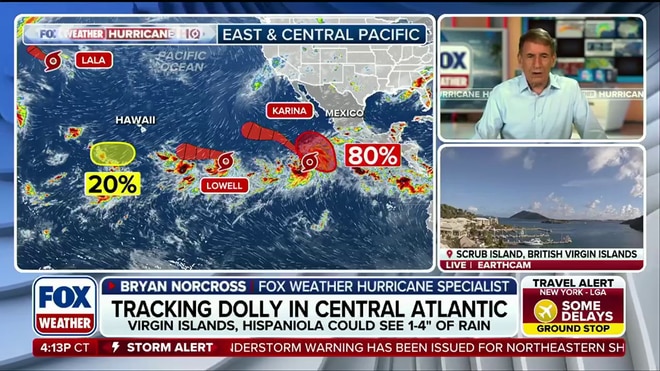 Tracking tropical storms Karina and Lowell
