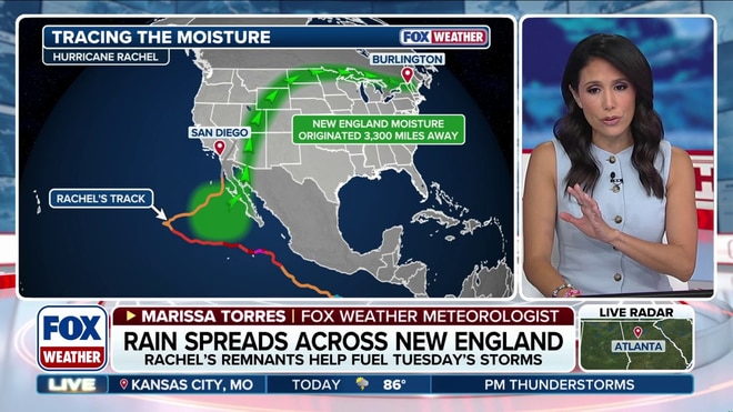 Moisture from Rachel's remnants enhances storms blasting Upstate New York, New England
