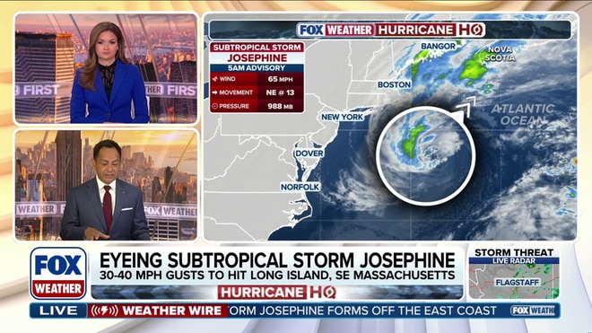 Subtropical Storm Josephine to race away from East Coast, lashing New England with strong wind gusts