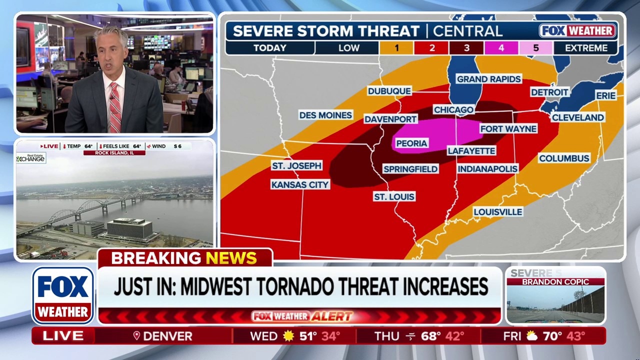 Tornado threat upgraded in Illinois and Indiana as Midwest faces severe storms