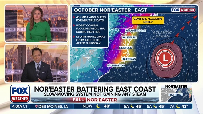 Powerful nor'easter lashes the Carolina, Mid-Atlantic coasts, could take on tropical characteristics